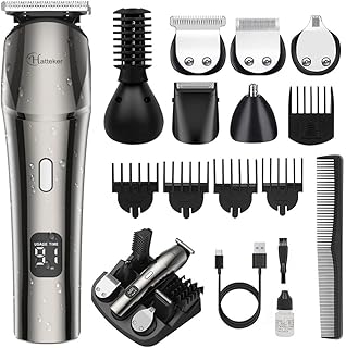 Hatteker Hair Trimmer Beard Trimmer for Men Electric Razor Shaving Grooming Kit with Mustache Face Nose Body Cordless (Black)