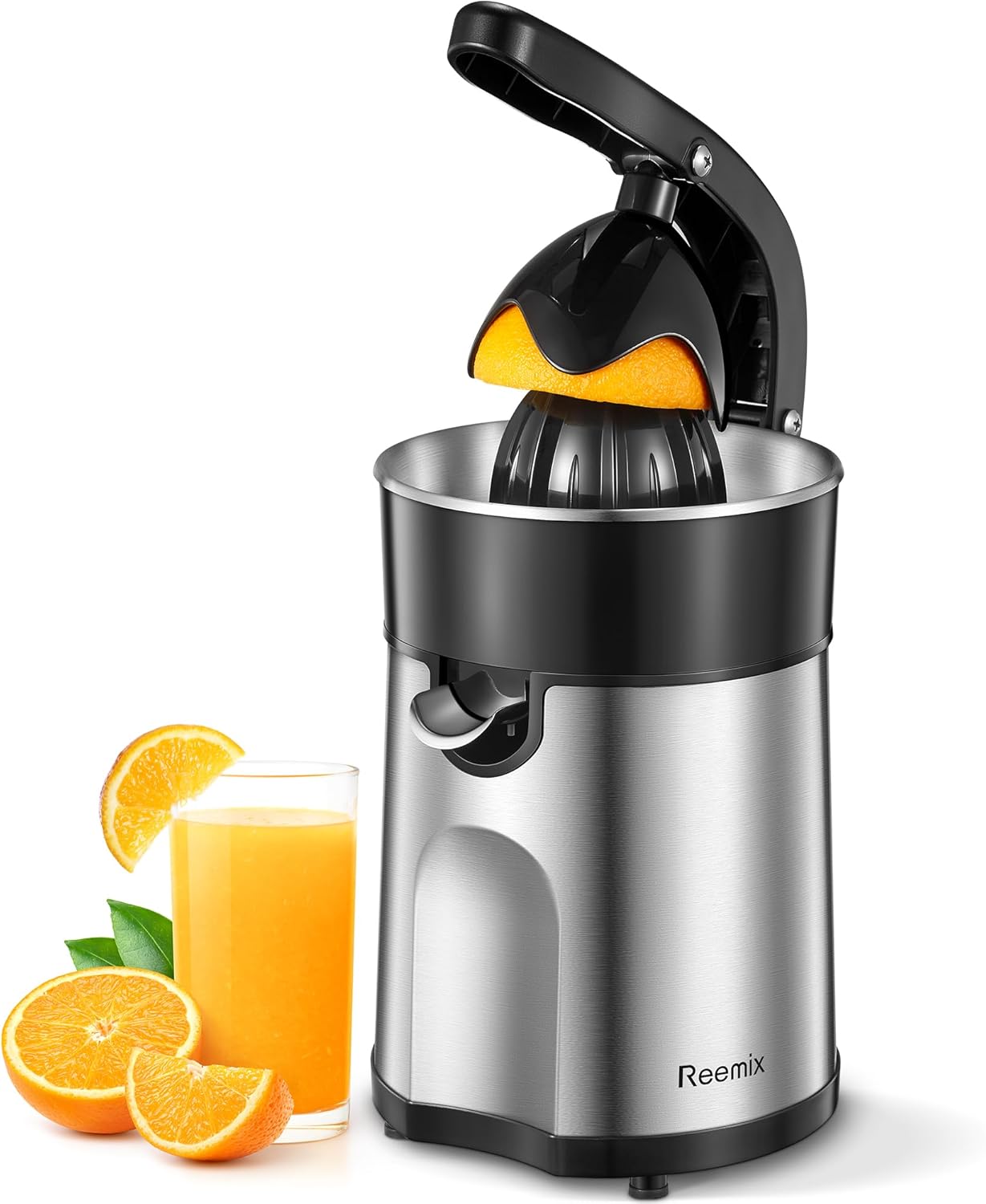 Electric Citrus Juicer, Easy Press Orange Juice Squeezer for Orange, Lemon, and Grapefruit, with Two Interchangeable Cones, Brushed Stainless Steel, Easy to Clean and Use-0