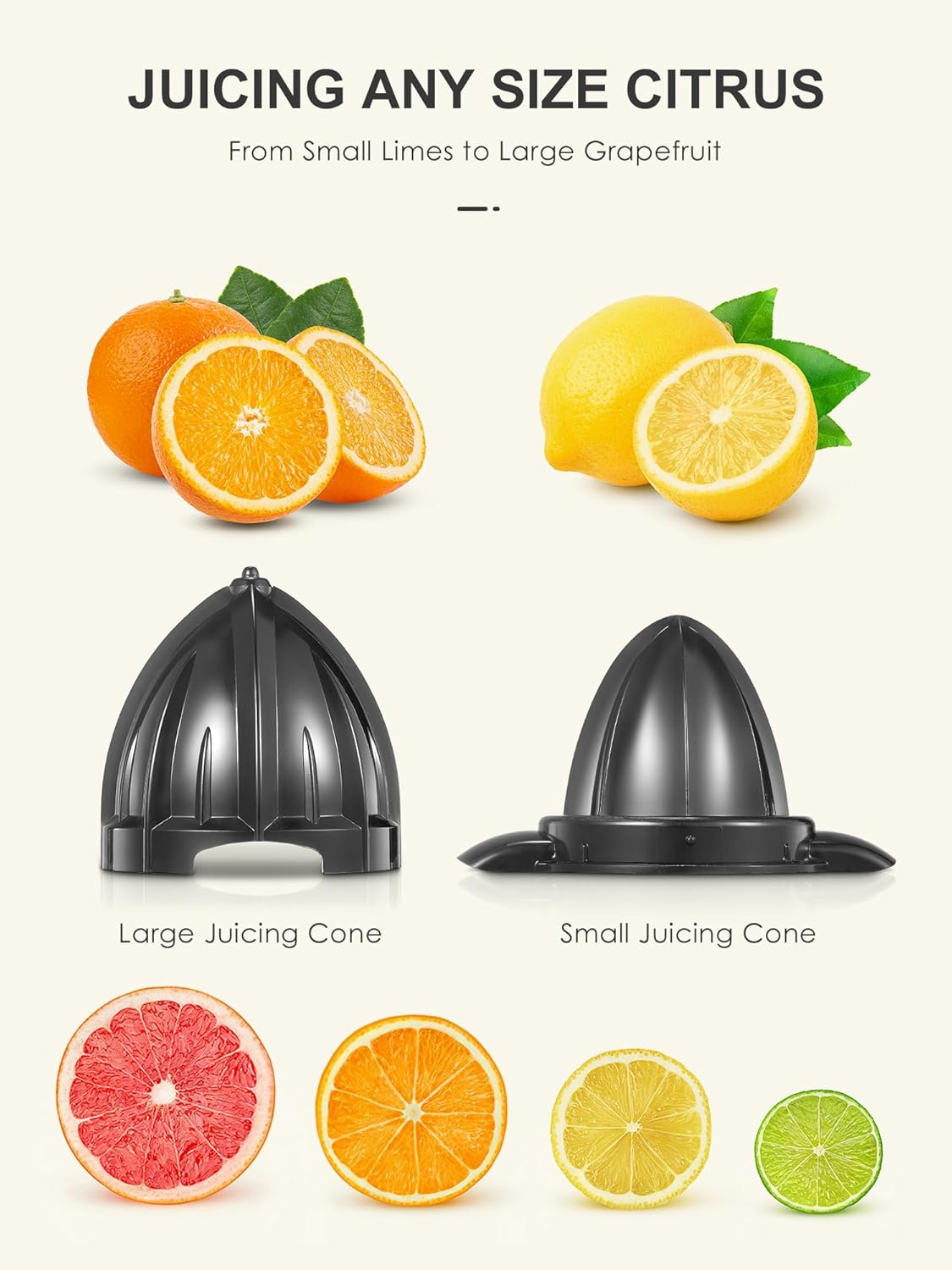 Electric Citrus Juicer, Easy Press Orange Juice Squeezer for Orange, Lemon, and Grapefruit, with Two Interchangeable Cones, Brushed Stainless Steel, Easy to Clean and Use-1