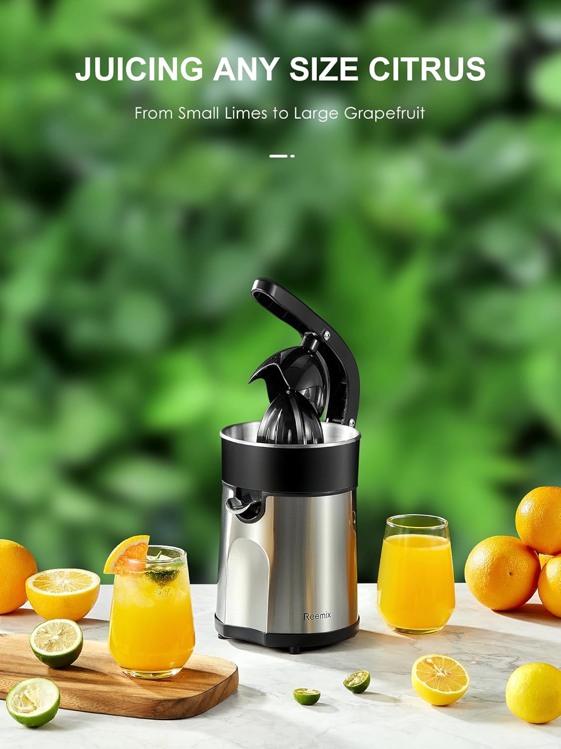 Electric Citrus Juicer, Easy Press Orange Juice Squeezer for Orange, Lemon, and Grapefruit, with Two Interchangeable Cones, Brushed Stainless Steel, Easy to Clean and Use-6