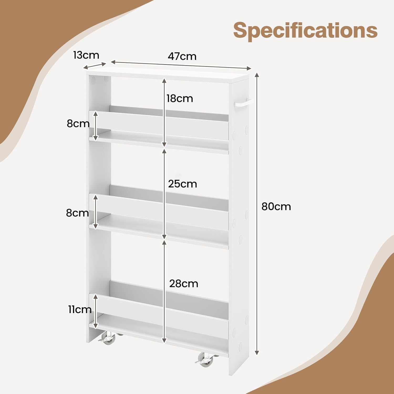 TANGZON 4-Tier Storage Trolley, Slide Out Slim Rolling Kitchen Cart with Wheels & Handle, Space-Saving Utility Shelving Unit Organizer for Living Room Bedroom Laundry Narrow Place (White)-5