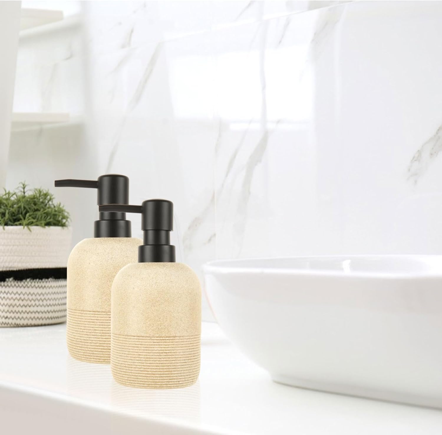 WOPPLXY 3 PCS Soap Dispenser - Beige Hand Soap Lotion Dispenser for Bathroom - 220ml Pump Bottles Liquid Dispenser for Shampoo, Shower Oil, Detergent Container-5