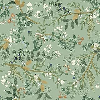 CHDITB Green Leaves Wallpaper Self Adhesive,Vintage Plants Flower Wallpaper,Floral Wall Paper(44x300cm) Light Green Stick on Wall Peel and Stick Wallpaper For Living Room Bedroom Bathroom