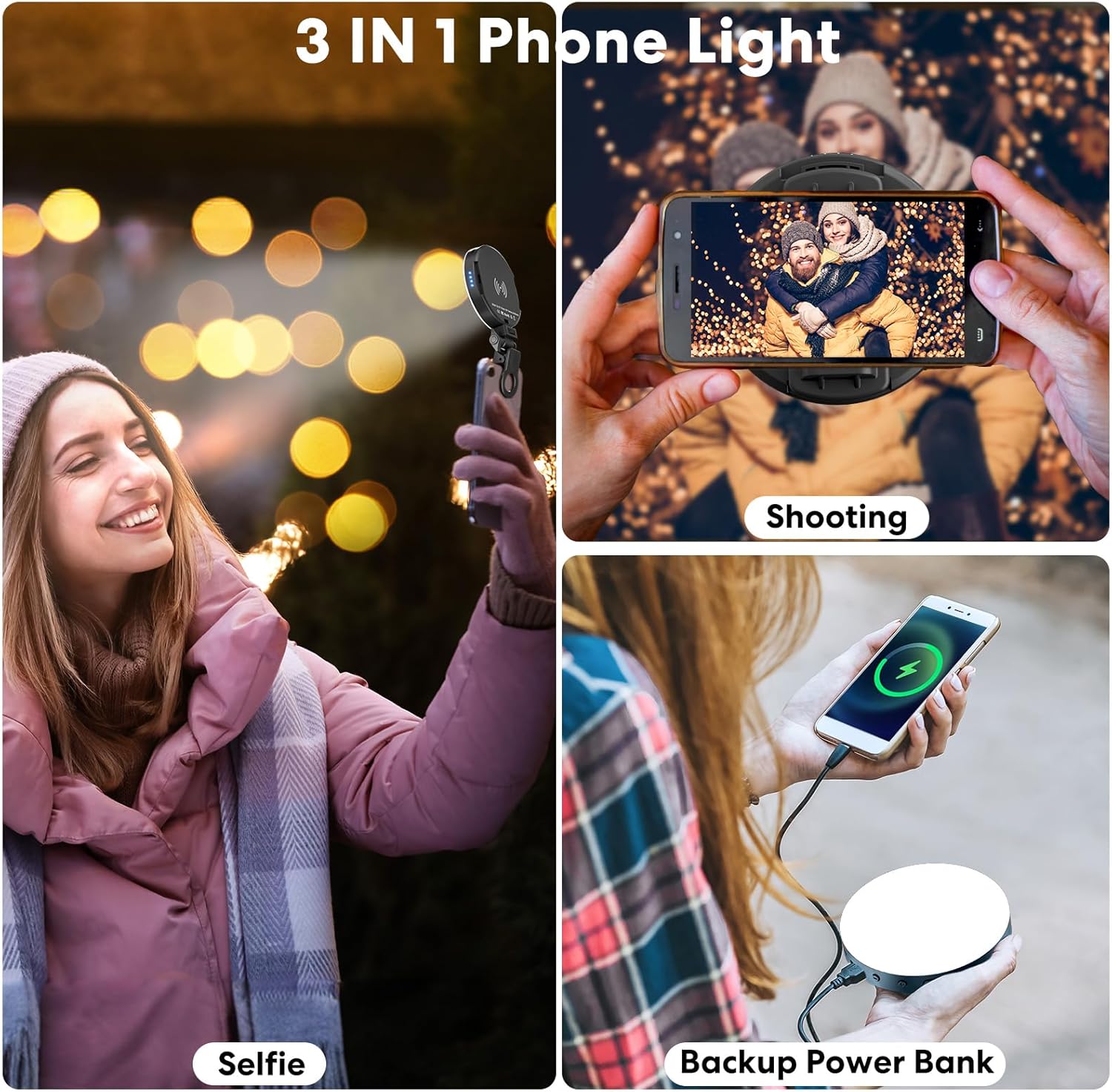 68 LED Phone Light, YOTOCversion 3 IN 1 Rechargeable Selfie Light With Wireless Charging Function, With Front & Back Phone Light Clip and Power Bank For iPhone 15/15 Pro/14/13/12/12,Android Phones-1