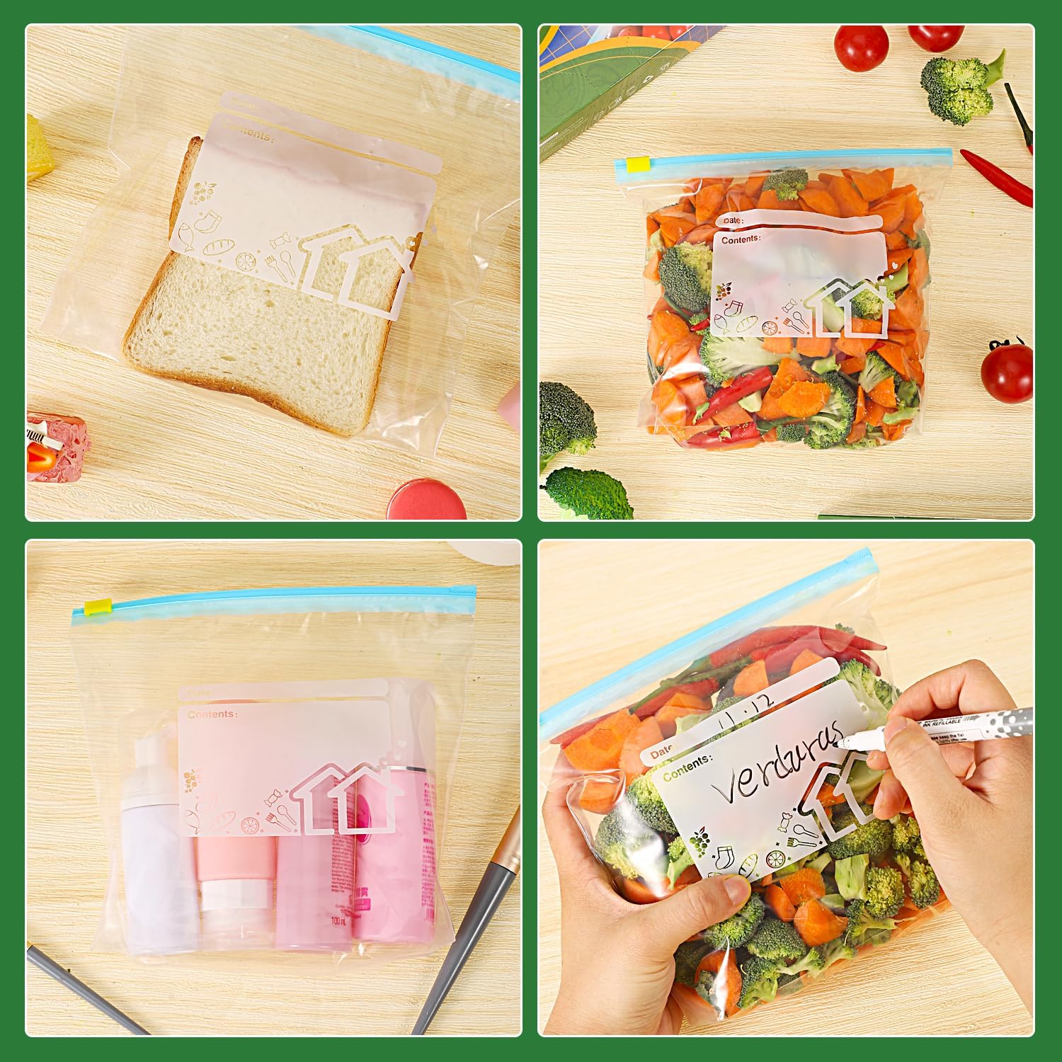 50 Pcs Food Storage Freezer Bags, Reusable Zip Lock Bags(1L) Sandwich Bags Food Bags with Expandable Bottom, Zip Seal Freezer Bags for Fruits, Vegetables, Meat, Grains,Snacks-5