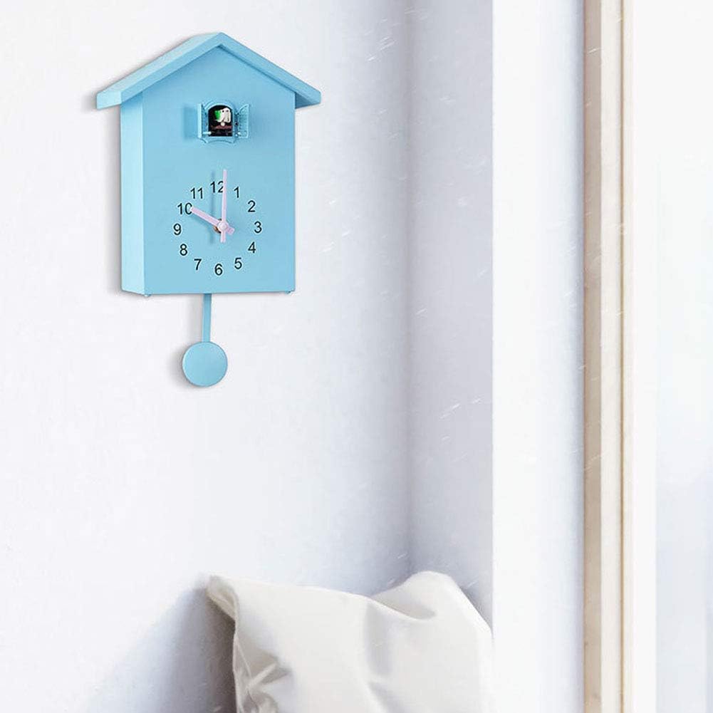 Ejoyous Cuckoo Clock Wall,Pendulum Wall Clock with Bird Tweeting Sound Blue Window Bird Wall Clock, Hanging Watch Decoration for Living Room Kitchen Office-2