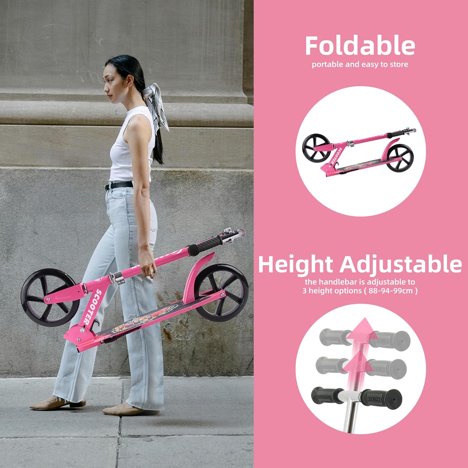 Hyiatyo Foldable Scooter for Kids Teens Ages 8-12 with Height Adjustable Handlebars, 20cm Big Wheels for Kids, Teen and Adults-2