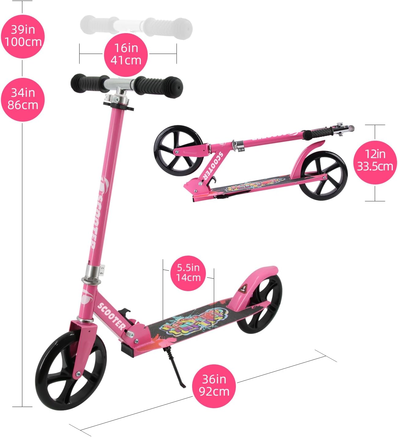 Hyiatyo Foldable Scooter for Kids Teens Ages 8-12 with Height Adjustable Handlebars, 20cm Big Wheels for Kids, Teen and Adults-4