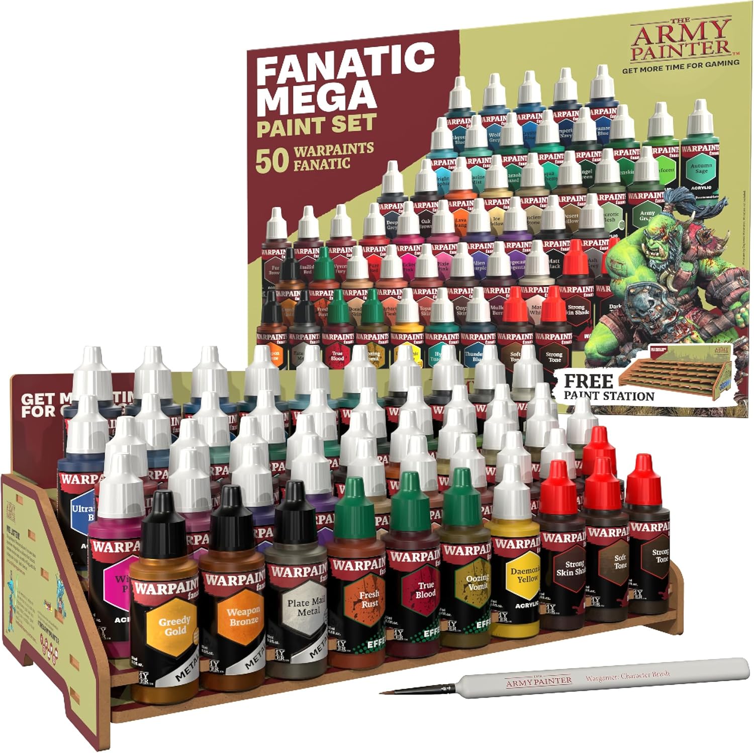 The Army Painter Warpaints Fanatic Mega Set, 50 x 18 ml Acrylic Paint, incl. Skin Tones, Metallics, Effects, Washes, 1 Paint Station & 1 Brush - Model Paint for Warhammer & D&d Miniatures-0