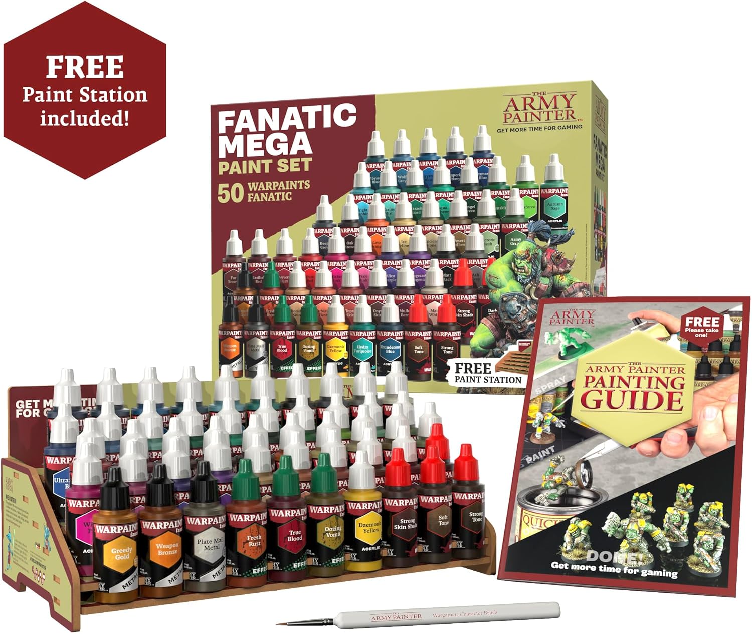 The Army Painter Warpaints Fanatic Mega Set, 50 x 18 ml Acrylic Paint, incl. Skin Tones, Metallics, Effects, Washes, 1 Paint Station & 1 Brush - Model Paint for Warhammer & D&d Miniatures-1