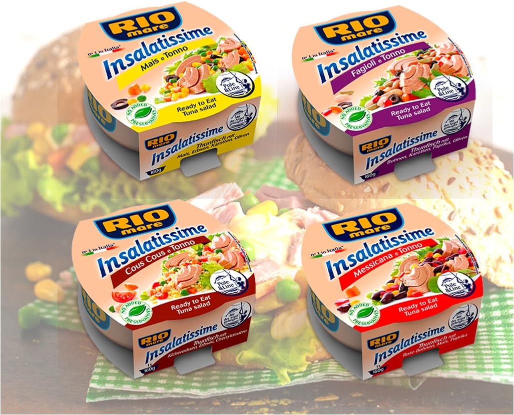 Rio Mare INSALATISSIME SALADS Variety Pack | 160g Each | Delightful Mix of Sweet Corn, Beans, Couscous, and Mexican Flavors | Pack of 4, 1 Flavor Each-0