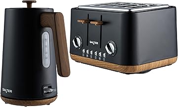 Salter COMBO-9135 Toronto Kettle and 4-Slice Toaster Set – 1.7 L Fast Boil Kettle with Limescale Filter, Wide Toasting Slots, High-Lift Eject, Wood Effect, 6 Browning Levels, 3000/1630 W, Matt Black