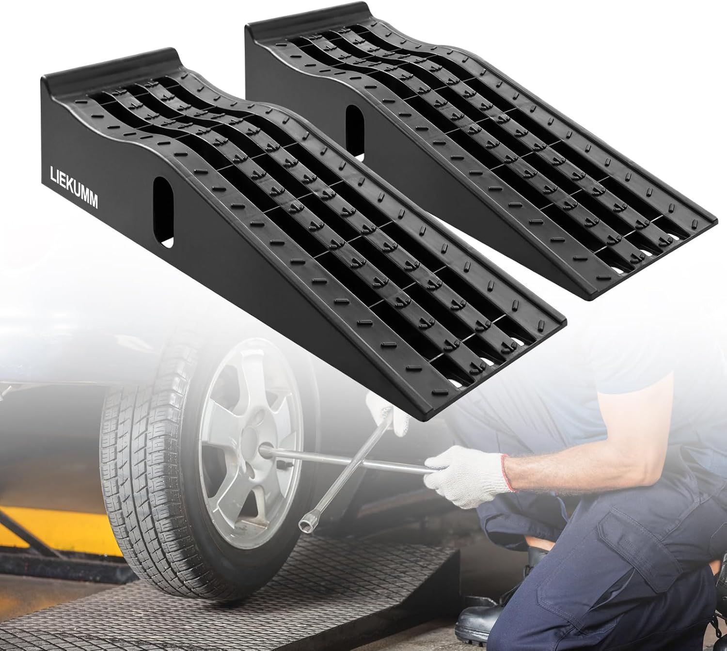 LIEKUMM Car Ramps, Heavy Duty Lifting Ramp for Car with 3 Tonnes Capacity, Wheel Ramps with Override Protection,17cm Rise Car Maintenance Ramps-0