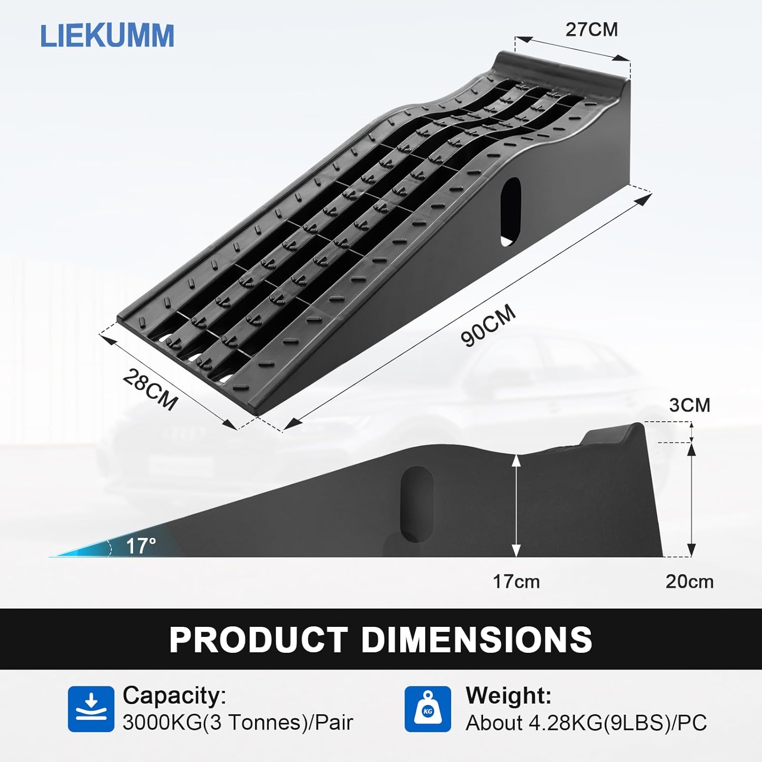 LIEKUMM Car Ramps, Heavy Duty Lifting Ramp for Car with 3 Tonnes Capacity, Wheel Ramps with Override Protection,17cm Rise Car Maintenance Ramps-1