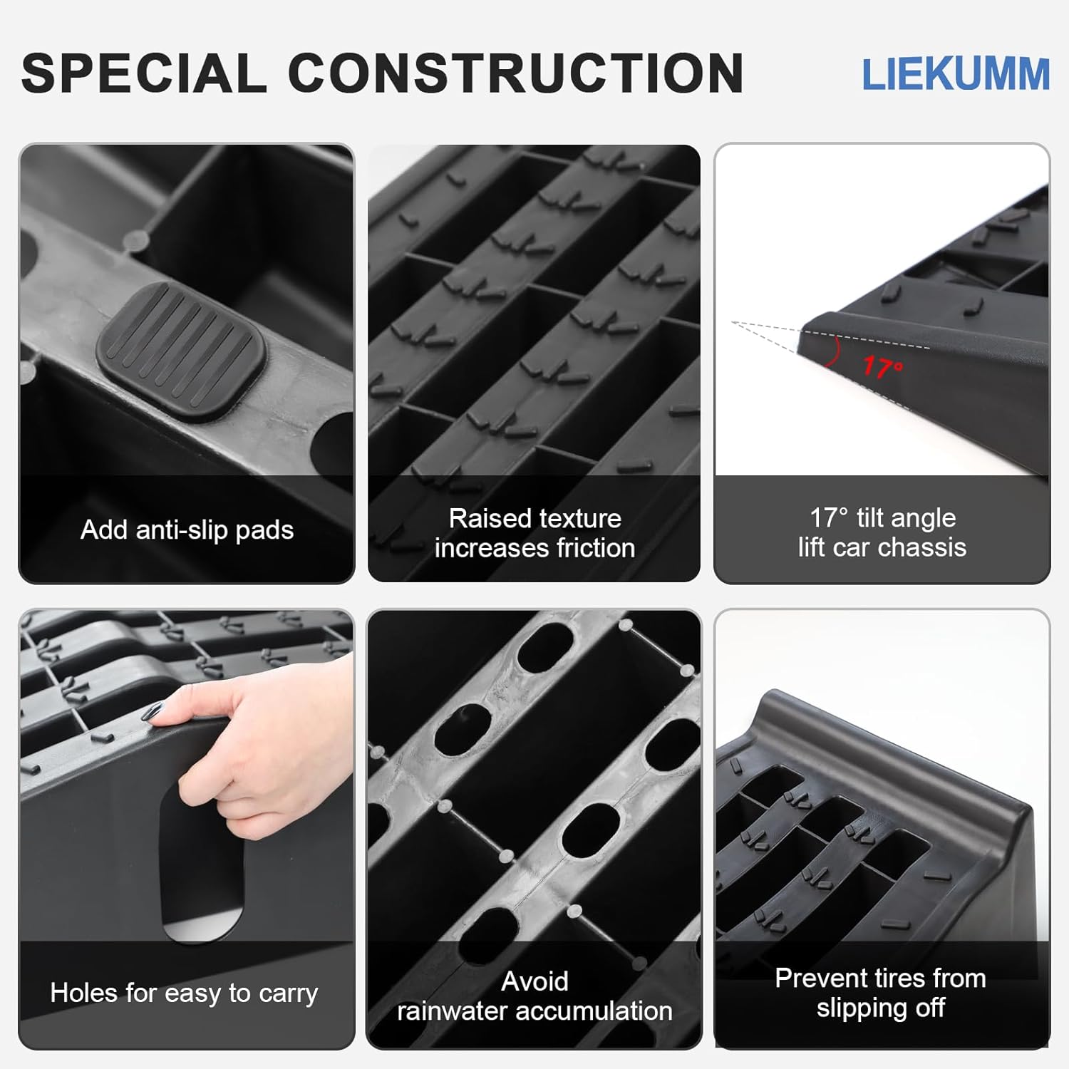 LIEKUMM Car Ramps, Heavy Duty Lifting Ramp for Car with 3 Tonnes Capacity, Wheel Ramps with Override Protection,17cm Rise Car Maintenance Ramps-2