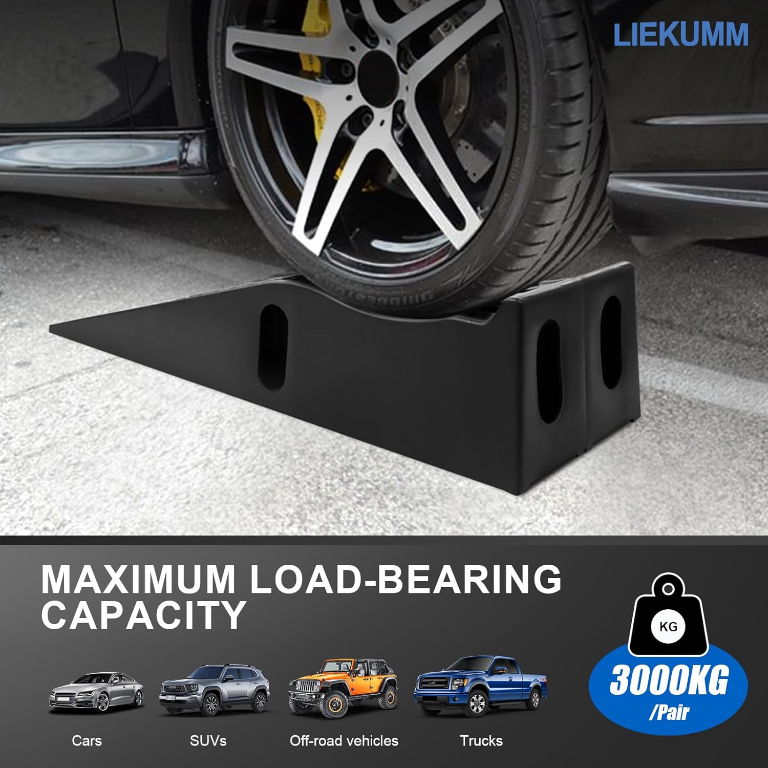 LIEKUMM Car Ramps, Heavy Duty Lifting Ramp for Car with 3 Tonnes Capacity, Wheel Ramps with Override Protection,17cm Rise Car Maintenance Ramps-4