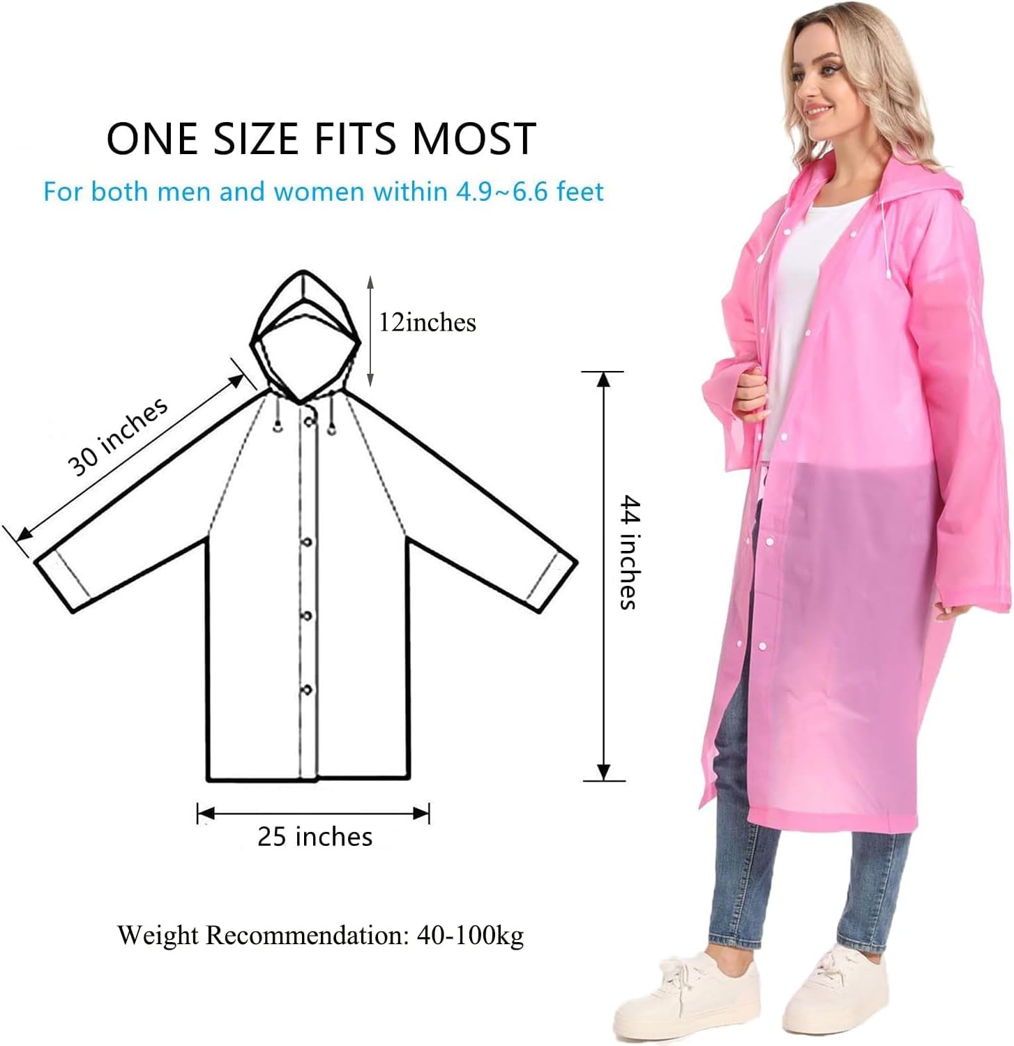 Kyzistn EVA Rain Coats, Reusable Lightweight Portable Rain Coat for Women Men with Drawstring and-1