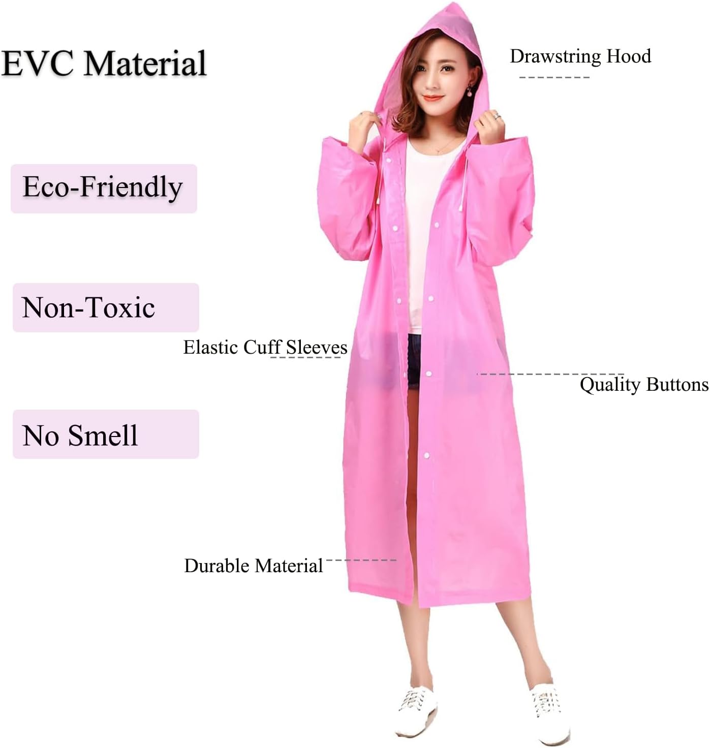 Kyzistn EVA Rain Coats, Reusable Lightweight Portable Rain Coat for Women Men with Drawstring and-2