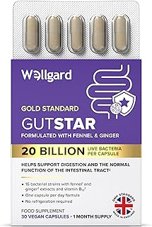 Wellgard Gutstar Probiotics - 16 Strain Probiotics for Gut Health with Fennel and Ginger, Vegan, UK Made