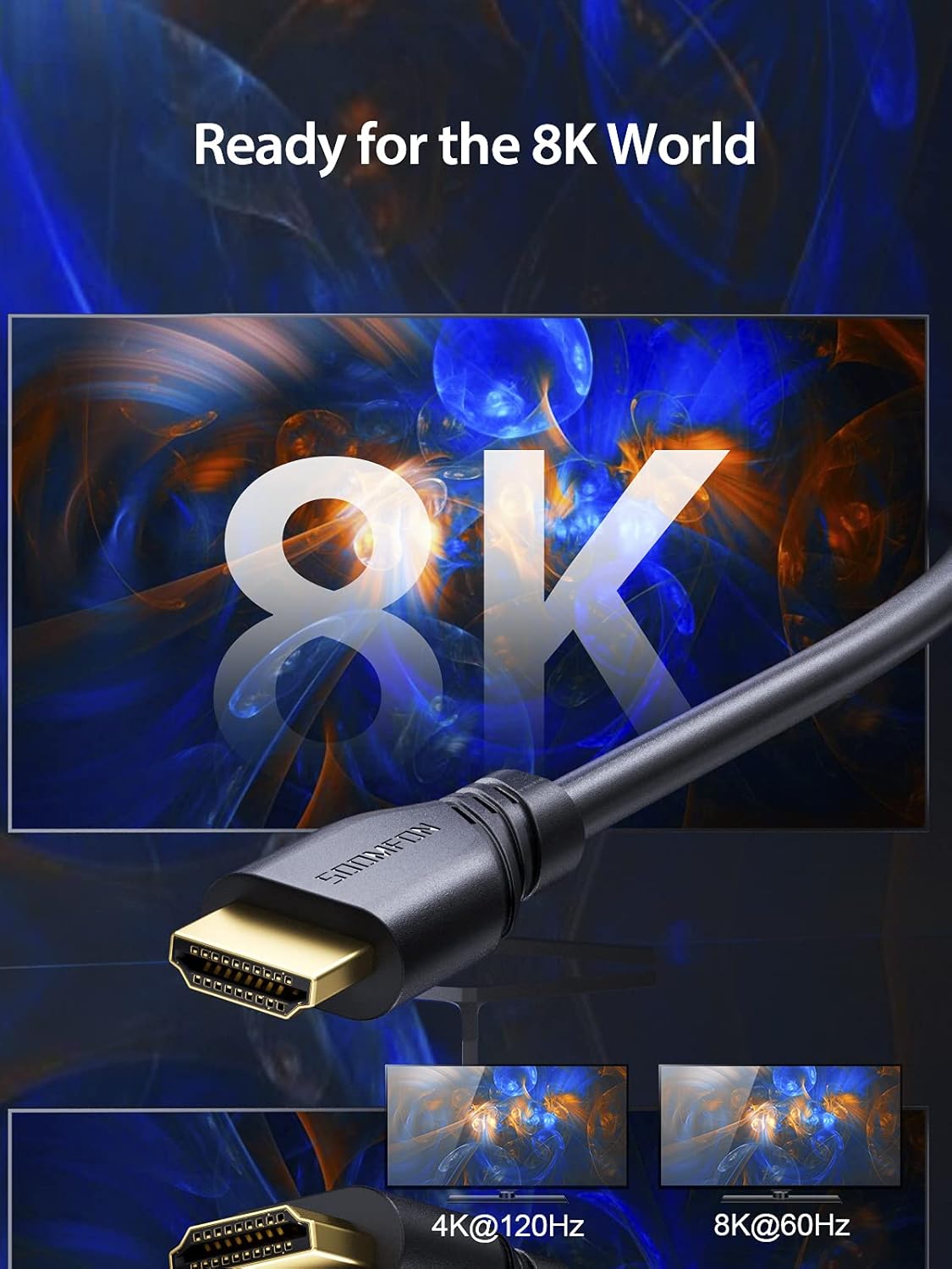 SOOMFON 8K 2M HDMI Cable 2.1 HDMI to HDMI 2.1 Cable, 8K 60Hz, 4K 120 Hz, 48Gbps High Speed HDMI Lead for TV Xbox One PS4 PS5 Monitor Blu-ray Soundbar DVD Laptop-1