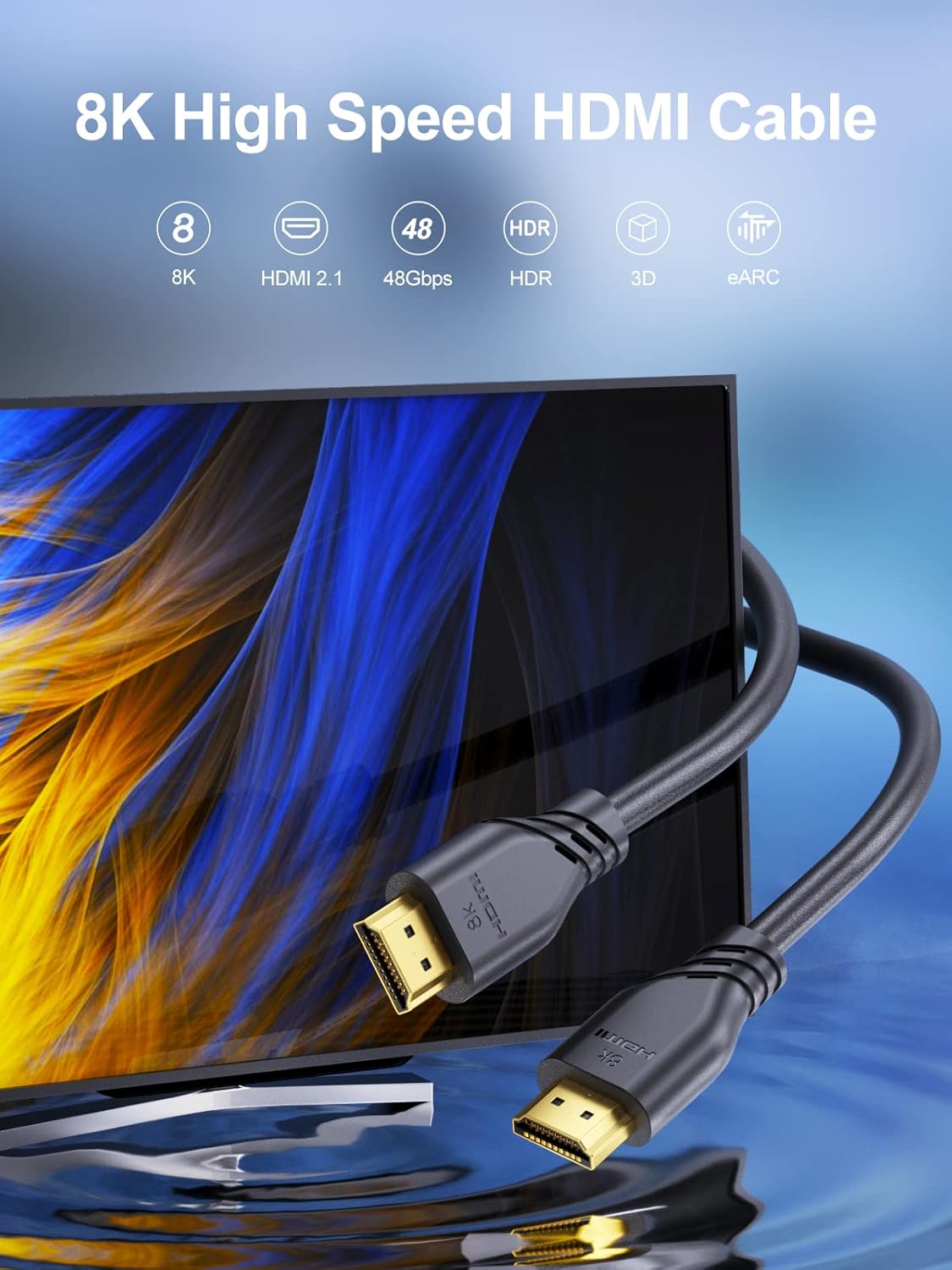 SOOMFON 8K 2M HDMI Cable 2.1 HDMI to HDMI 2.1 Cable, 8K 60Hz, 4K 120 Hz, 48Gbps High Speed HDMI Lead for TV Xbox One PS4 PS5 Monitor Blu-ray Soundbar DVD Laptop-3