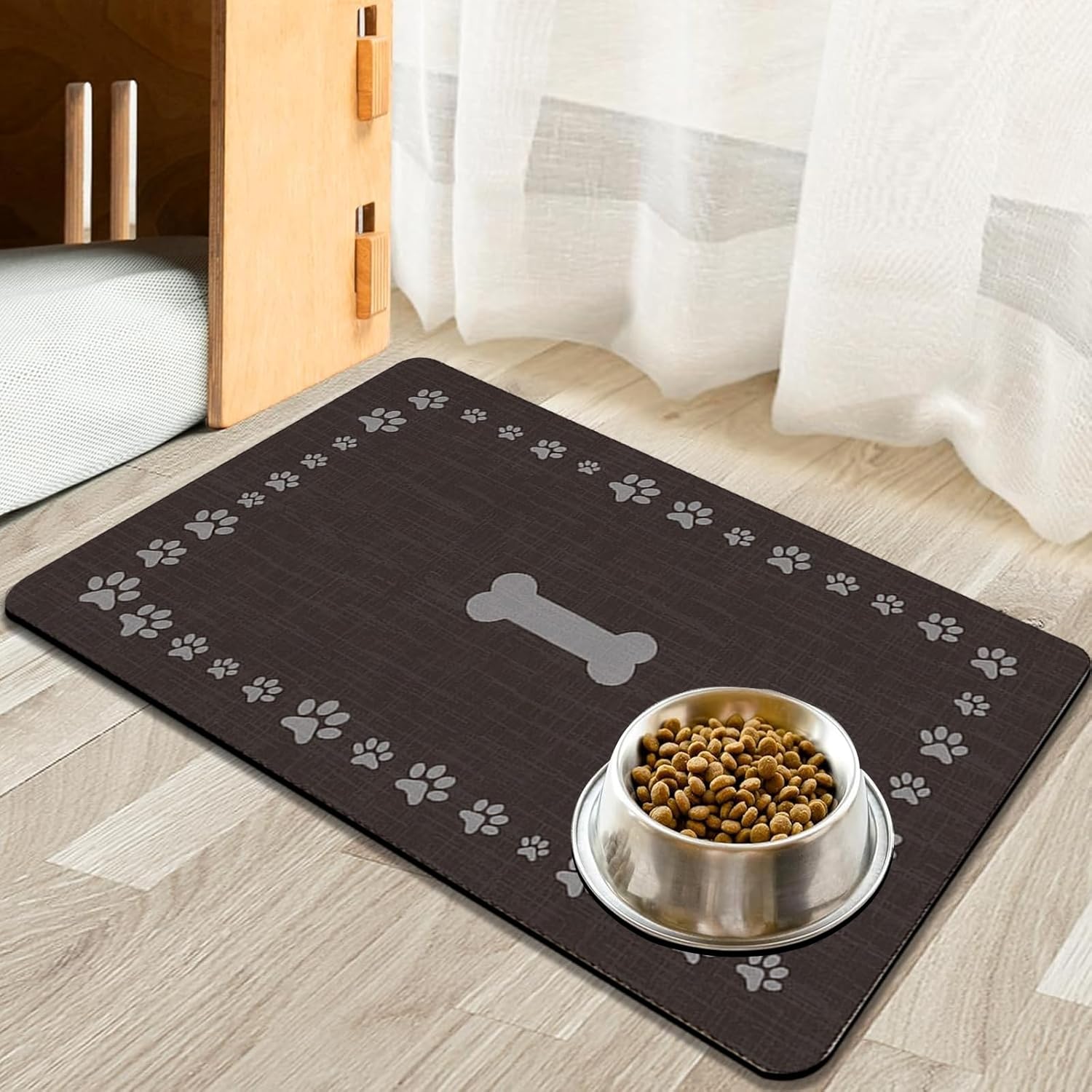 Dog Food Mat-Absorbent Dog Food Mat Quick Dry Dog Feeding Mat-No Stains Placemat Feeding Mat for Dog,Pet Supplies for Sloppy Drinkers 44 * 75 cm (bone pattern)-0