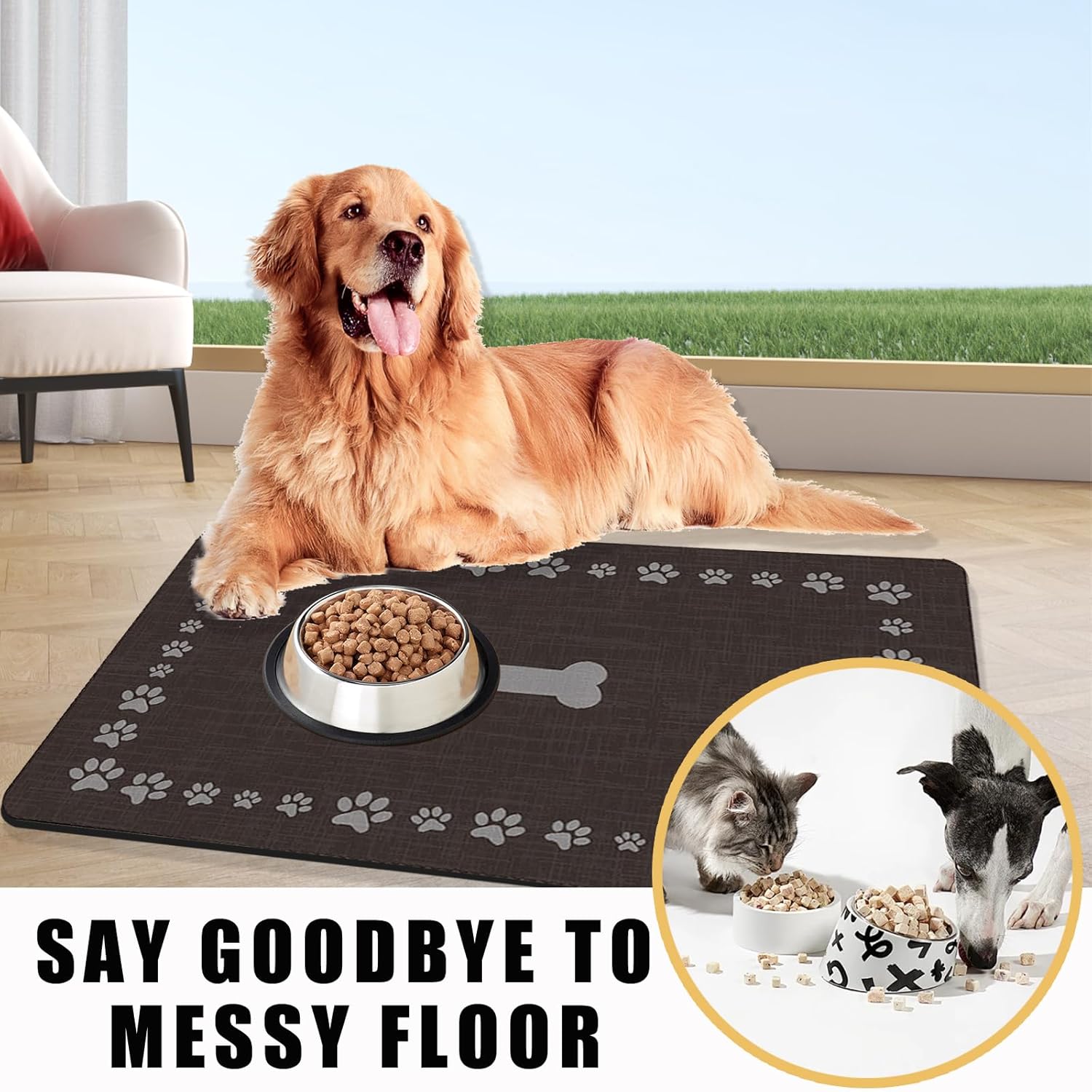 Dog Food Mat-Absorbent Dog Food Mat Quick Dry Dog Feeding Mat-No Stains Placemat Feeding Mat for Dog,Pet Supplies for Sloppy Drinkers 44 * 75 cm (bone pattern)-2