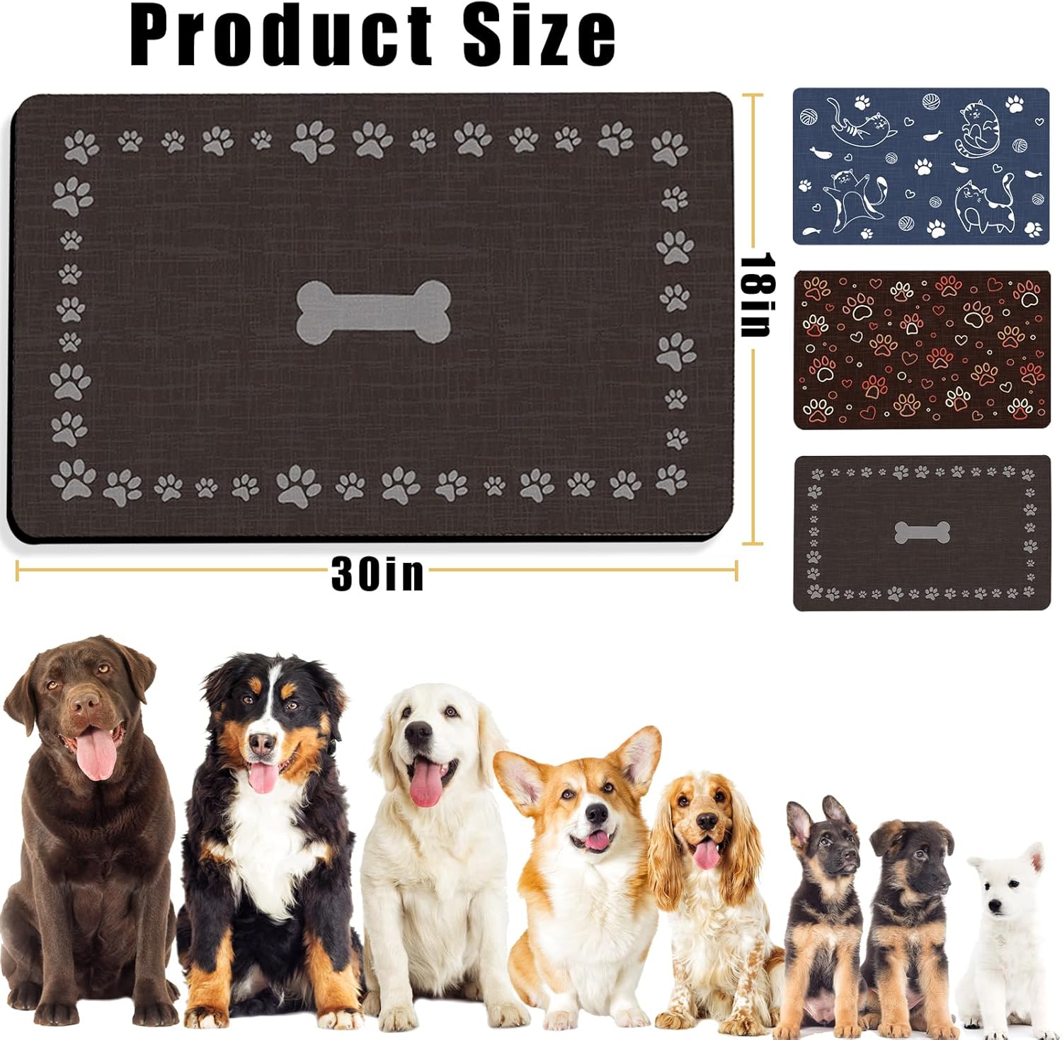 Dog Food Mat-Absorbent Dog Food Mat Quick Dry Dog Feeding Mat-No Stains Placemat Feeding Mat for Dog,Pet Supplies for Sloppy Drinkers 44 * 75 cm (bone pattern)-3