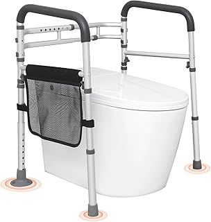 VEVOR Toilet Safety Rail, Folding Toilet Seat Frame, Adjustable Width & Height Fit Most Toilets, Supports 300lbs, Stand Alone Toilet Handles Grab Bars with Padded Arms for Handicap, Disabled, Seniors