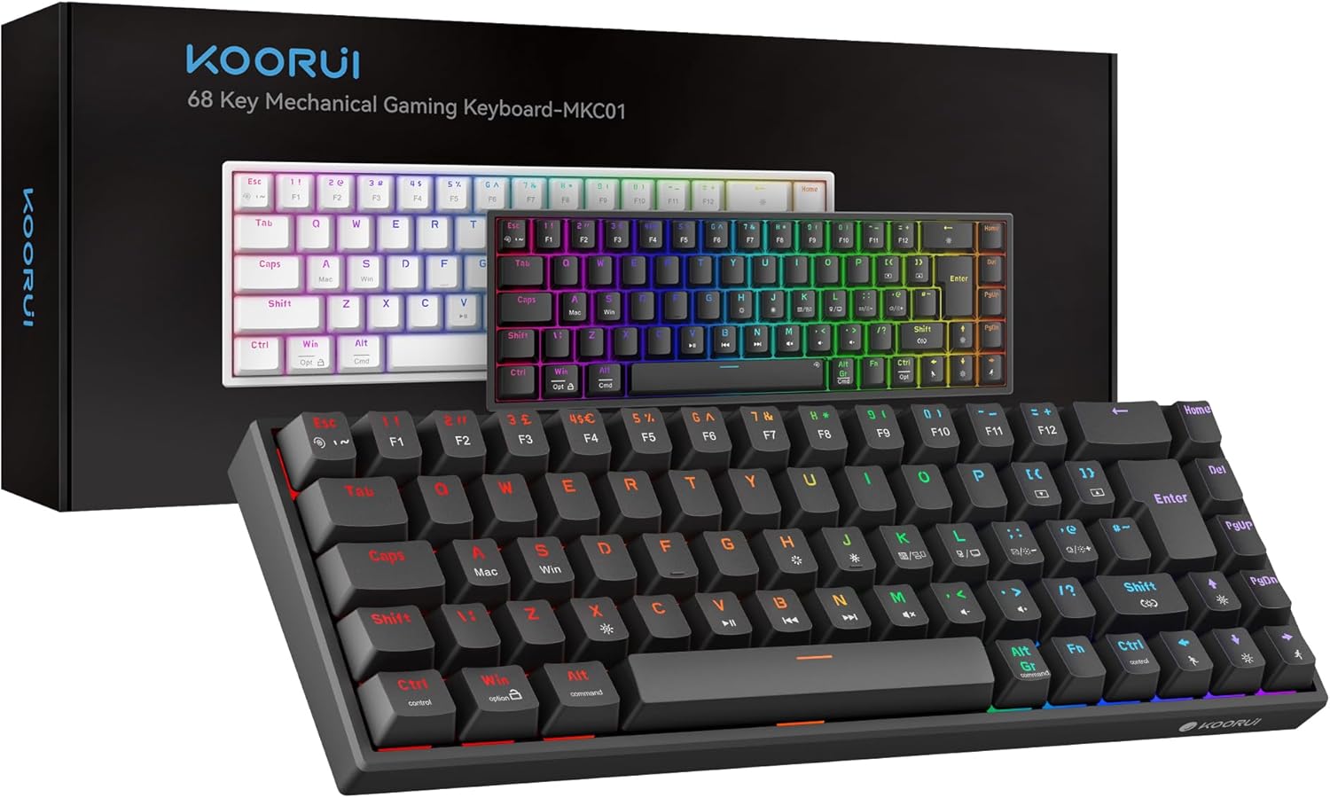 KOORUI 60% Mechanical Gaming Keyboard, Mixed Colors LED Backlit Ultra-Compact 69 Keys, Mini Wired Keyboard with Red Switch for Windows Laptop PC/Mac OS/Xbox-BLACK(Red Switch)-6