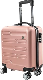 SA Products Rose Gold Cabin Suitcase 45x36x20cm - Lightweight Hardshell Carry On Luggage with 4 Spinner Wheels, Telescopic Handle - Cabin Bag with Divider Pocket, Travel Case with Spacious Interior