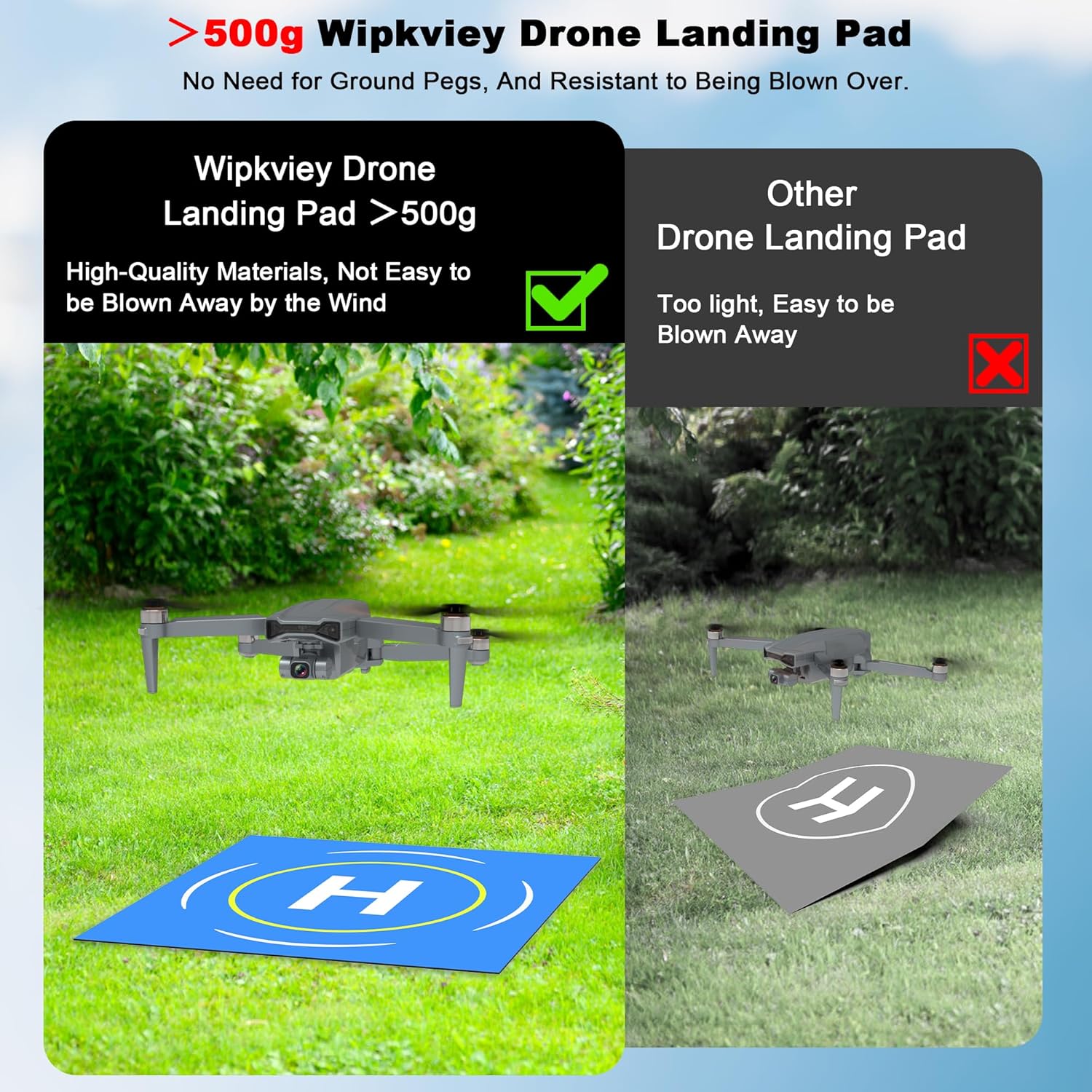 Wipkviey Drone Landing Pad 50cm/20in Diameter, Universal Waterproof, Portable, Quick-Folding Helipad (blue)-2