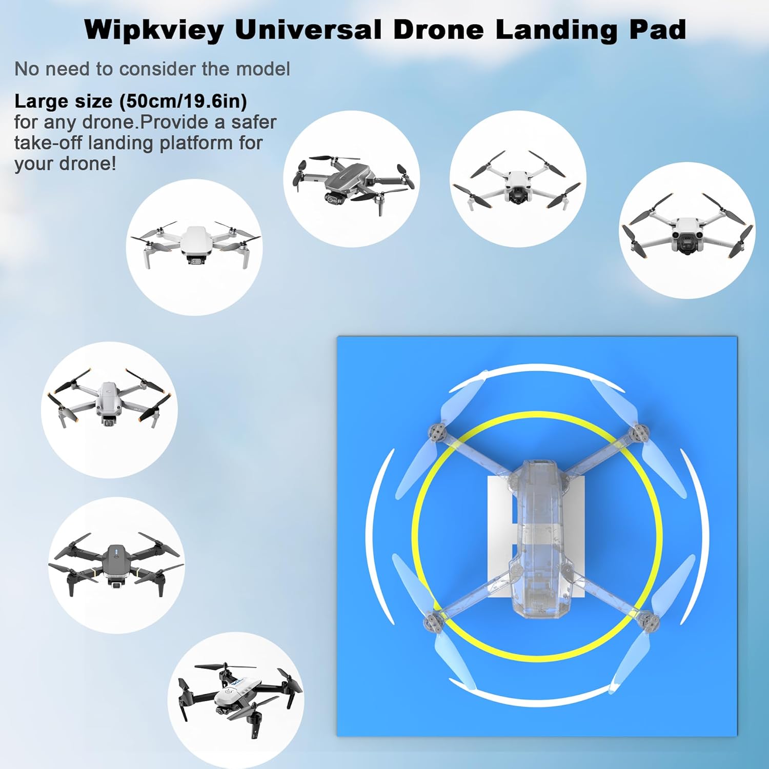 Wipkviey Drone Landing Pad 50cm/20in Diameter, Universal Waterproof, Portable, Quick-Folding Helipad (blue)-4