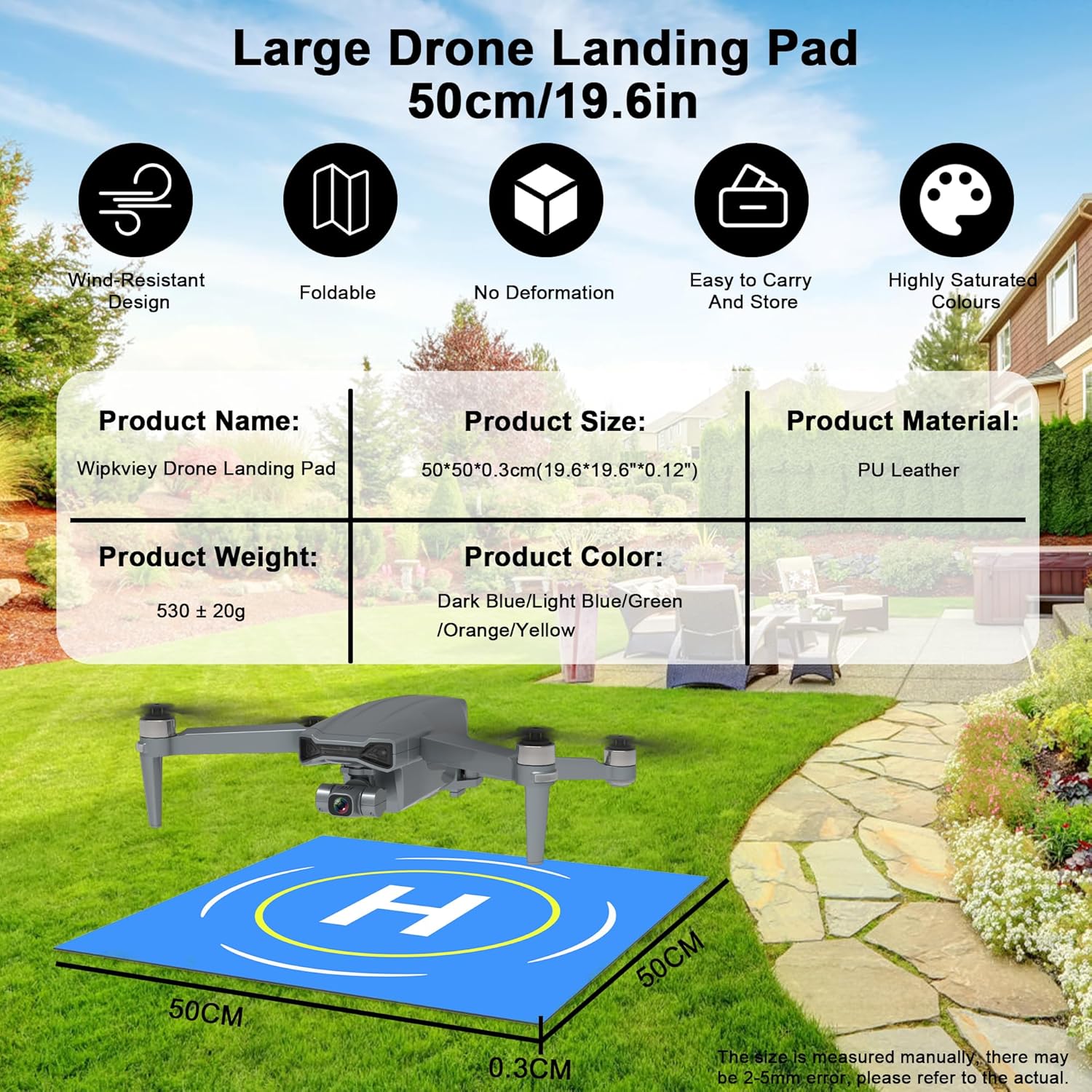 Wipkviey Drone Landing Pad 50cm/20in Diameter, Universal Waterproof, Portable, Quick-Folding Helipad (blue)-5