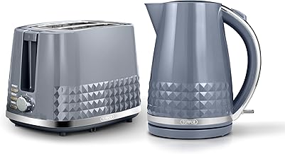 Tower Solitaire Kitchen Set, 1.5L Rapid Boil Kettle & 2 Slice Toaster, Grey and Chrome Accents, T10075GRY, T20082GRY