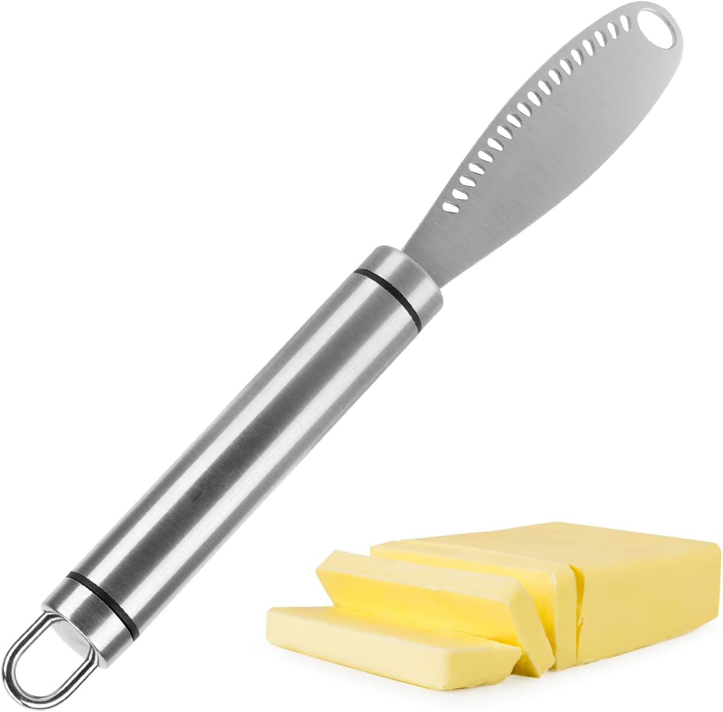 Butter Knife, 3 in 1 Stainless Steel Butter Knives Butter Spreader with Serrated Edges and Scraping Easy Spread for Cutting and Spreading Butter Cheese Peanut Butter Jam（stainless steel handle）-0