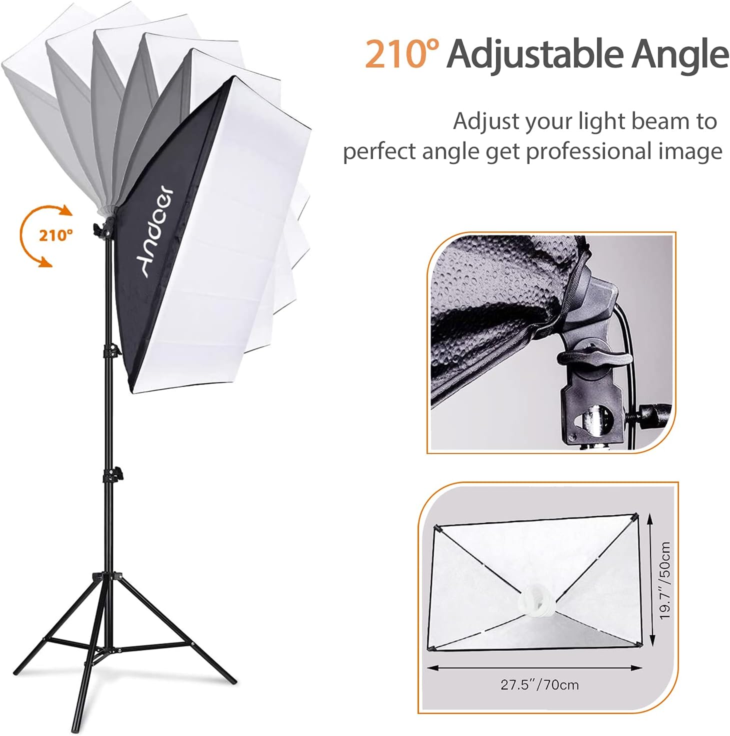 Andoer Softbox Photography Lighting Kit 50*70cm with Dimmable Bi-color Bulb(2700K-5700K,85W),Boom Arm,Remote Control,Backdrop&Stand - Ideal for Studio,Live Streaming,Portraits,Product Photos - 3 Sets-4