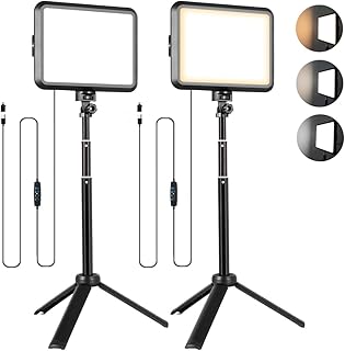 NiceVeedi Photography Lighting Kit, 2-Pack LED Desktop Video Light 2800K-6500K for Filming/Zoom/Game/Streaming/Video Conference/TikTok, 14 * 18cm Dimmable Studio Light with 40-60cm Portable Tripod