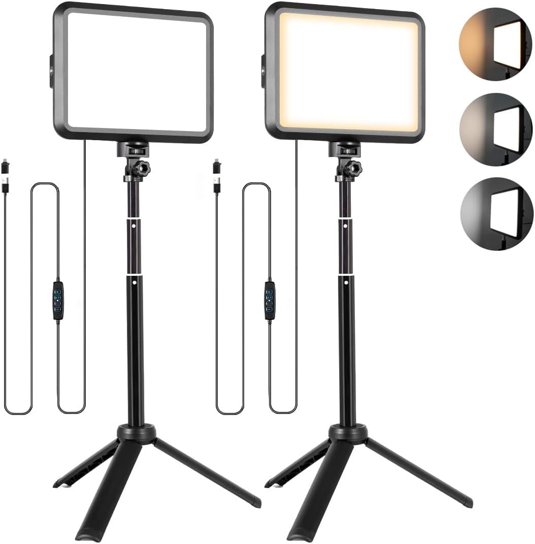 NiceVeedi Photography Lighting Kit, 2-Pack LED Desktop Video Light 2800K-6500K for Filming/Zoom/Game/Streaming/Video Conference/TikTok, 14 * 18cm Dimmable Studio Light with 40-60cm Portable Tripod-0