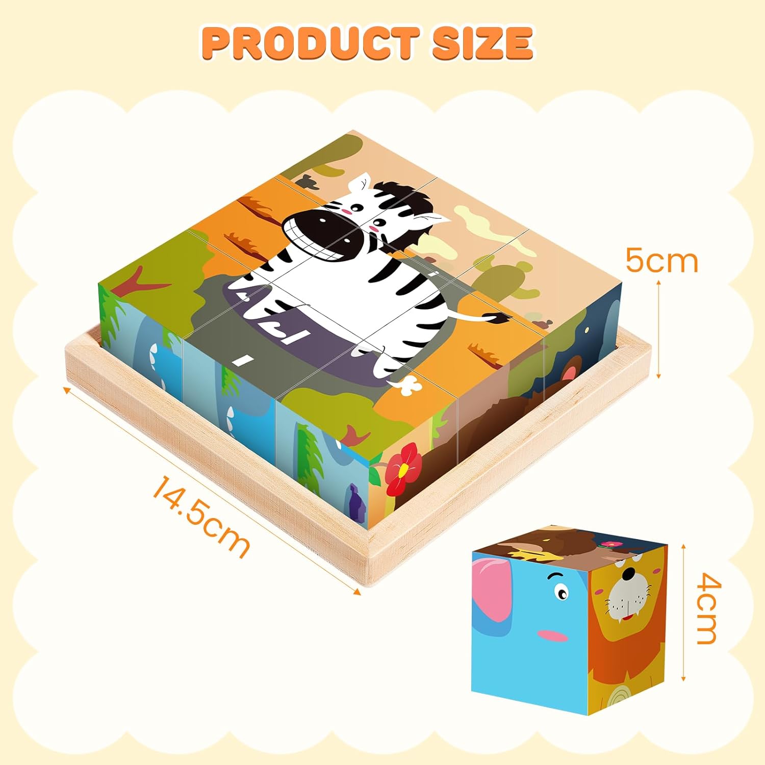 Wooden Jigsaw Puzzle for Kids, 6 in 1 Animal Puzzle 3D Wooden Cube Block Toys for Toddlers Over 1 2 3 Year Olds, Baby Montessori Preschool Educational Learning Toys, Children Handmade Toys-4