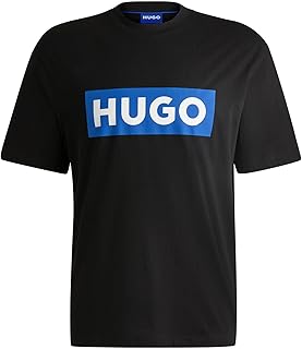 HUGO Mens Nico Cotton-Jersey T-Shirt with Blue Logo