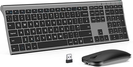 Rechargeable Wireless Keyboard and Mouse Set, seenda Ultra Slim Silent USB keyboard Mouse, Full Size Keyboard with Number Pad QWERTY UK Layout for Windows PC Laptop Desktop Computer, Black and Gray