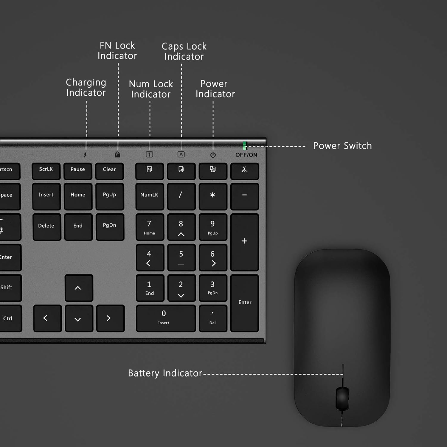 Rechargeable Wireless Keyboard and Mouse Set, seenda Ultra Slim Silent USB keyboard Mouse, Full Size Keyboard with Number Pad QWERTY UK Layout for Windows PC Laptop Desktop Computer, Black and Gray-5