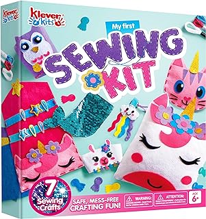 Klever Kits My First Felt Sewing Kit for Kids Age 6+, Beginner Art & Craft,7 Easy DIY Wildlife Artworks of Unicorn Pillow and Mermaid Card Holder, Keyring Charms, Sew DIY Felt Craft Kits Birthday Gift