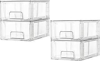 Vtopmart 4 Pack Stackable Storage Drawers,Clear Acrylic Drawer Organizers with Handles, Easily Assemble Containers for Fridge, Bathroom,Kitchen Undersink,Cabinet,Pantry organization and Storage