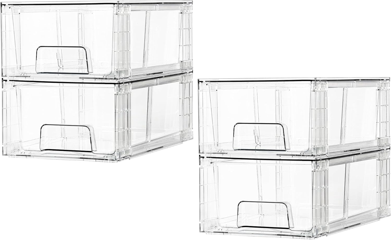 Vtopmart 4 Pack Stackable Storage Drawers,Clear Acrylic Drawer Organizers with Handles, Easily Assemble Containers for Fridge, Bathroom,Kitchen Undersink,Cabinet,Pantry organization and Storage-0