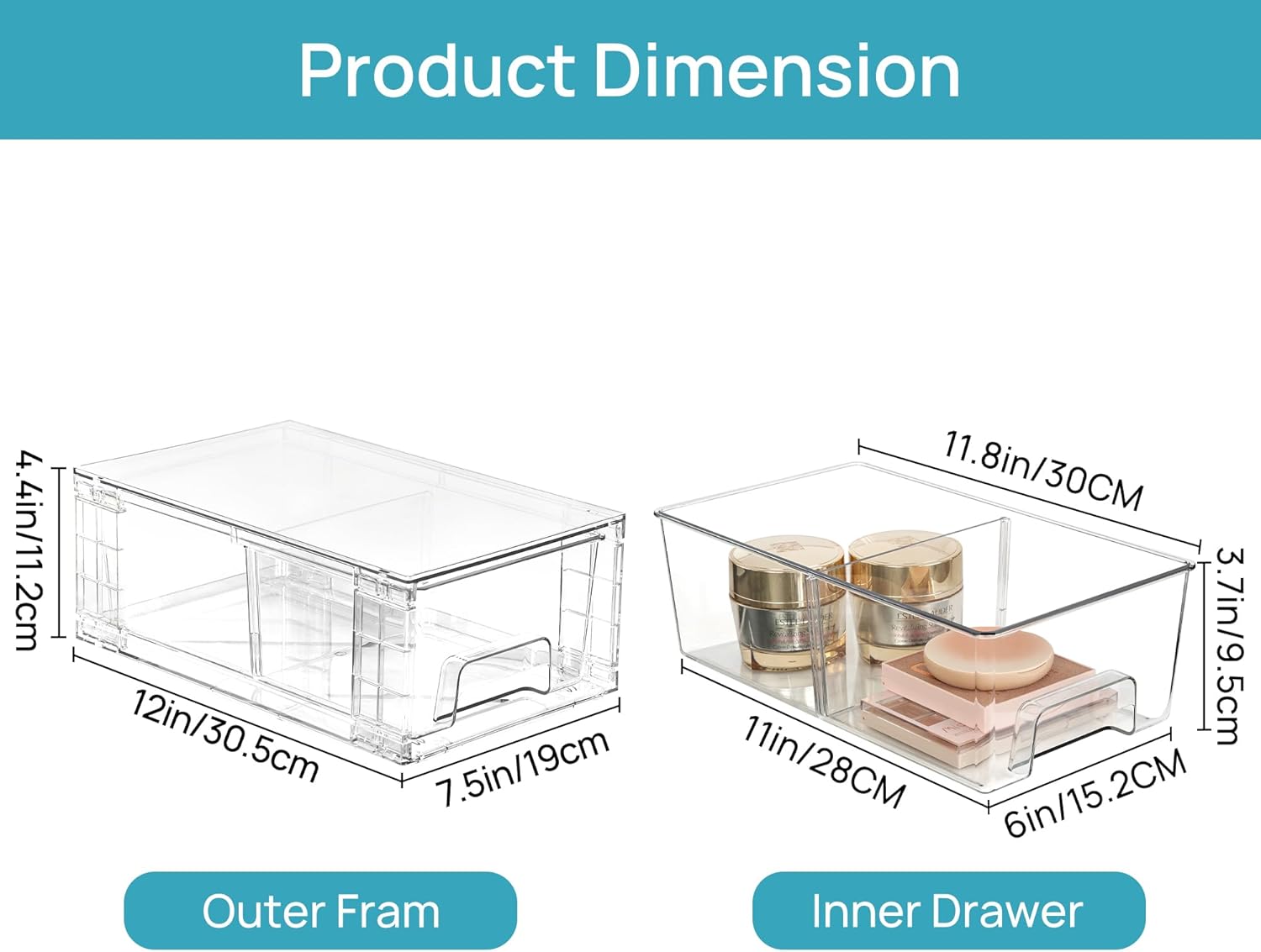 Vtopmart 4 Pack Stackable Storage Drawers,Clear Acrylic Drawer Organizers with Handles, Easily Assemble Containers for Fridge, Bathroom,Kitchen Undersink,Cabinet,Pantry organization and Storage-1