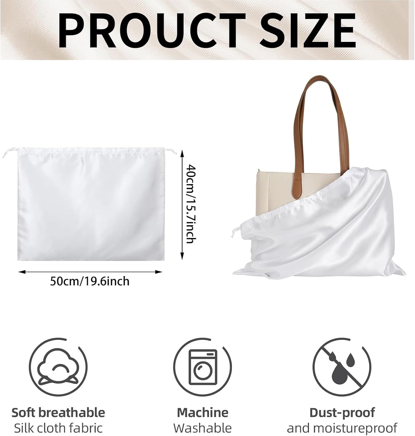 2 Pack Dust Bags for Handbags Silk Cloth Dust Cover Dustproof Drawstring Storage Pouch Soft Dustbag for Protecting Handbags Purses Shoes Boots Backpacks Travel Storage (40x50cm White)-1