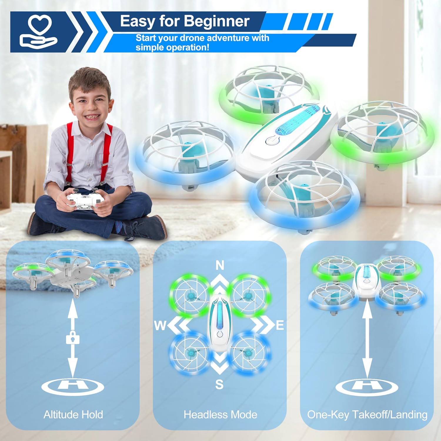 Mini Drone for Kids with Indoor | Wipkviey T18 Drones for Beginners with Lights, RC Quadcopter with Altitude Hold, 3D Filp, Easy to Fly Toy Birthday Present for Boys and Girls-4