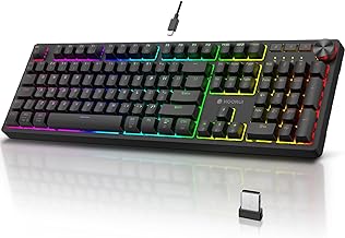 KOORUI Gaming Keyboards, 26 RGB Backlit Full Size Mechanical Keyboard Wireless/Wired Compatible Bluetooth 104 Keys Rechargeable 1900mAh Battery UK Layout Gamer Keyboards for Windows MacOS Linux